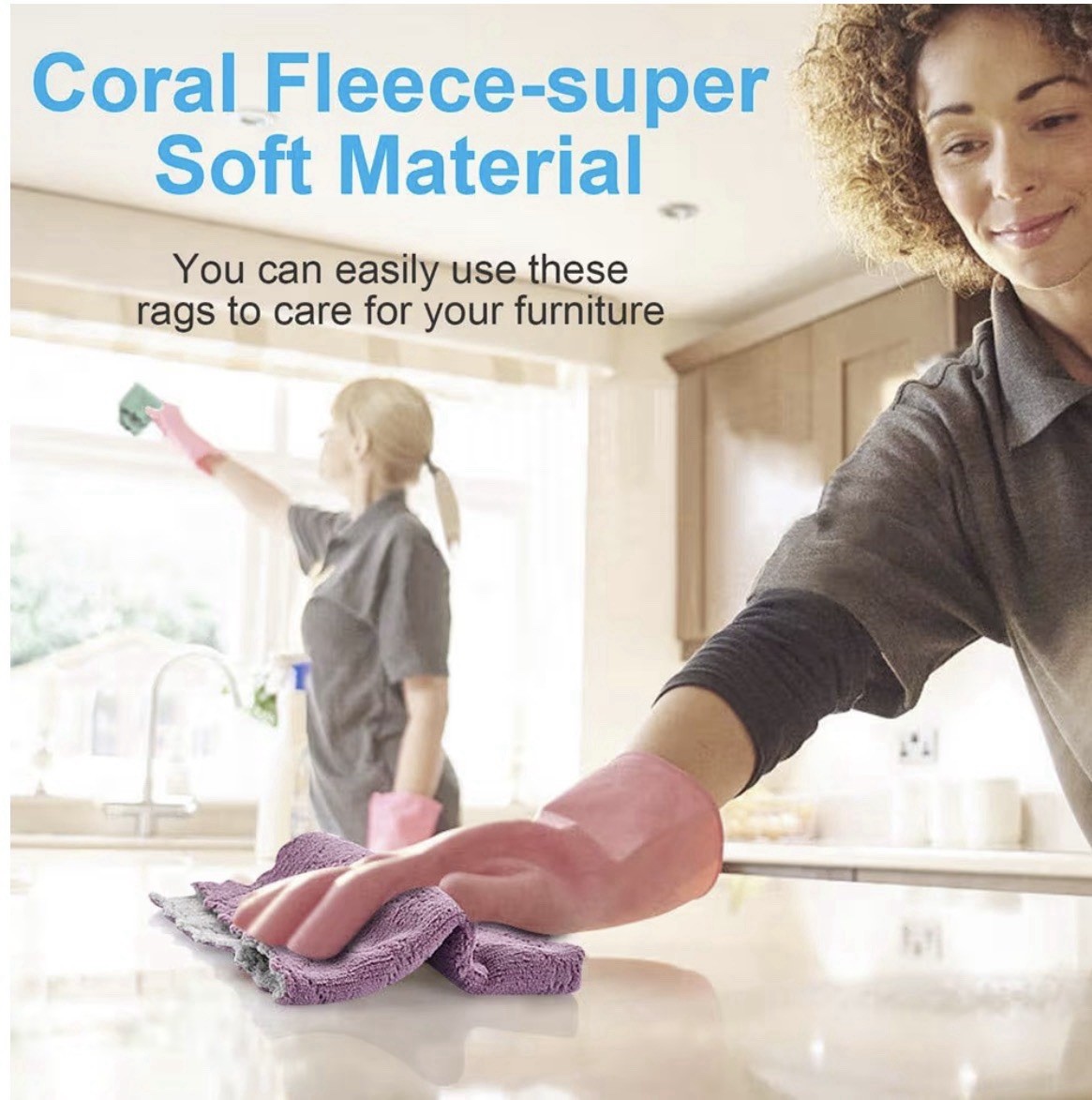 Purple Coral Fleece Cleaning Cloths 10x6in Soft Absorption Kitchen Furniture