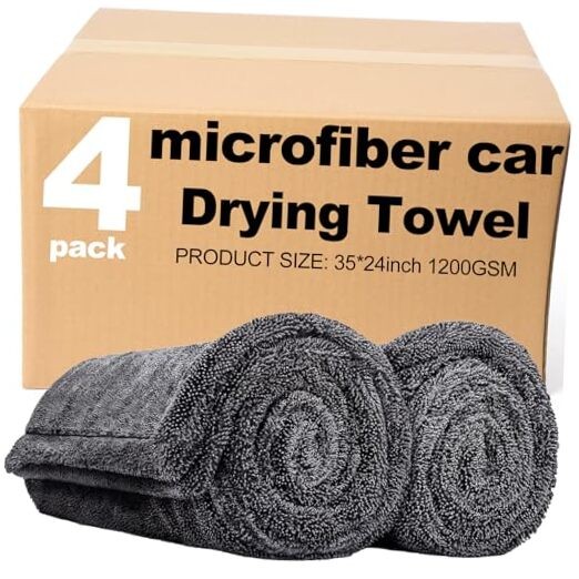 4 Pack 35 x 24 Inch Car Drying Towels 1200 GSM Microfiber Towel for Cars,