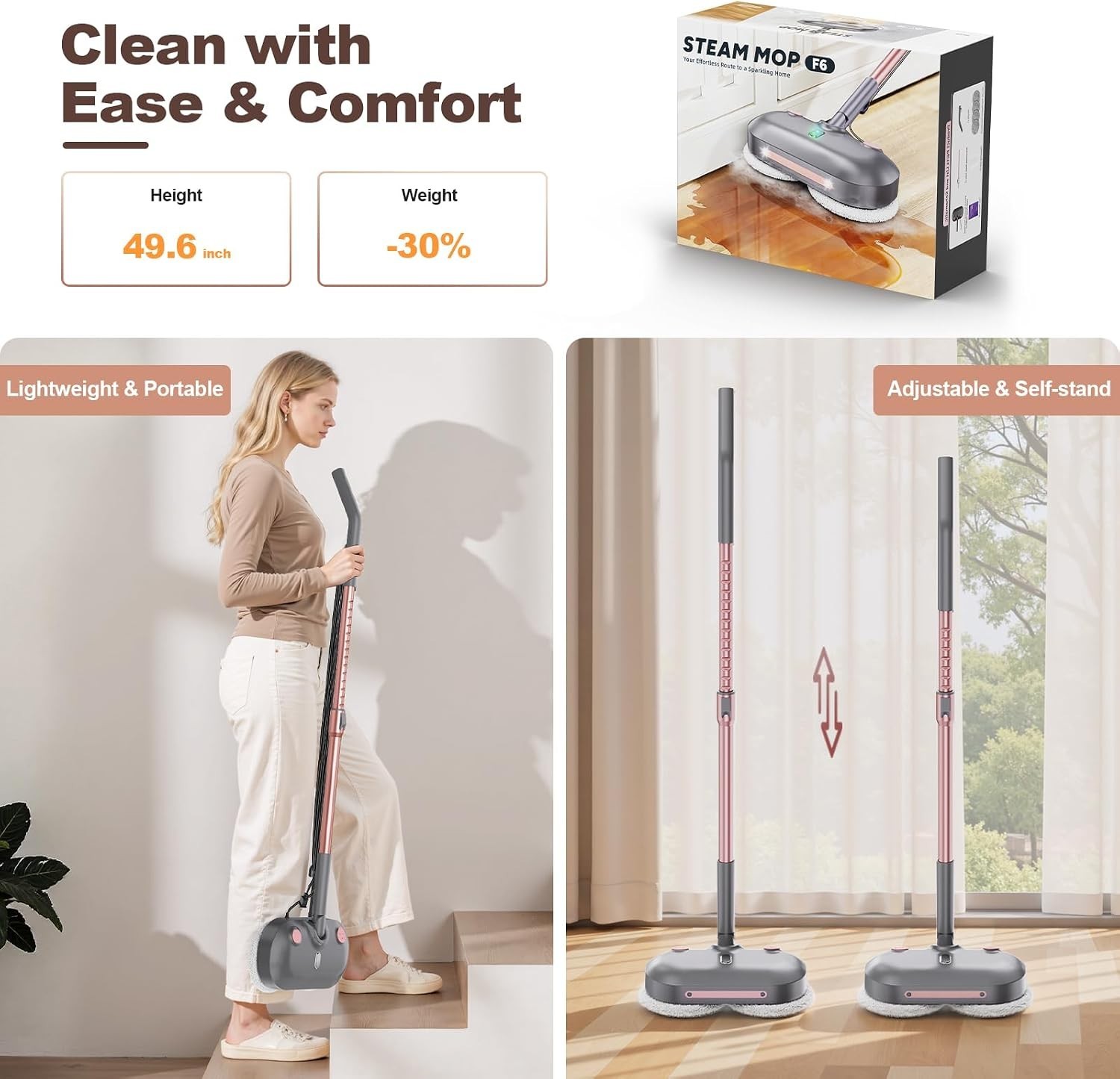 Scrubbing Steam Mop with Rotating Pads,All-in-One Spin Steam Cleaner for Floo…