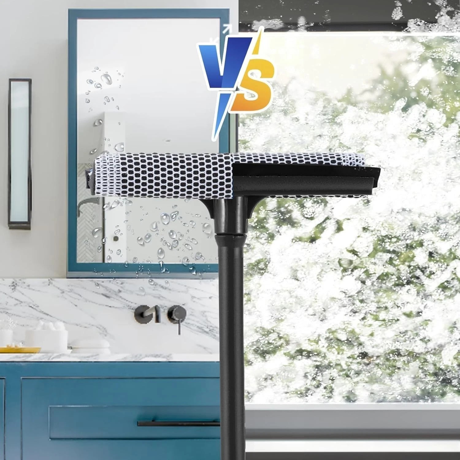Window Squeegee 15.9 Inch Multi Use Cleaning Tool with Rubber Blade and Sponge