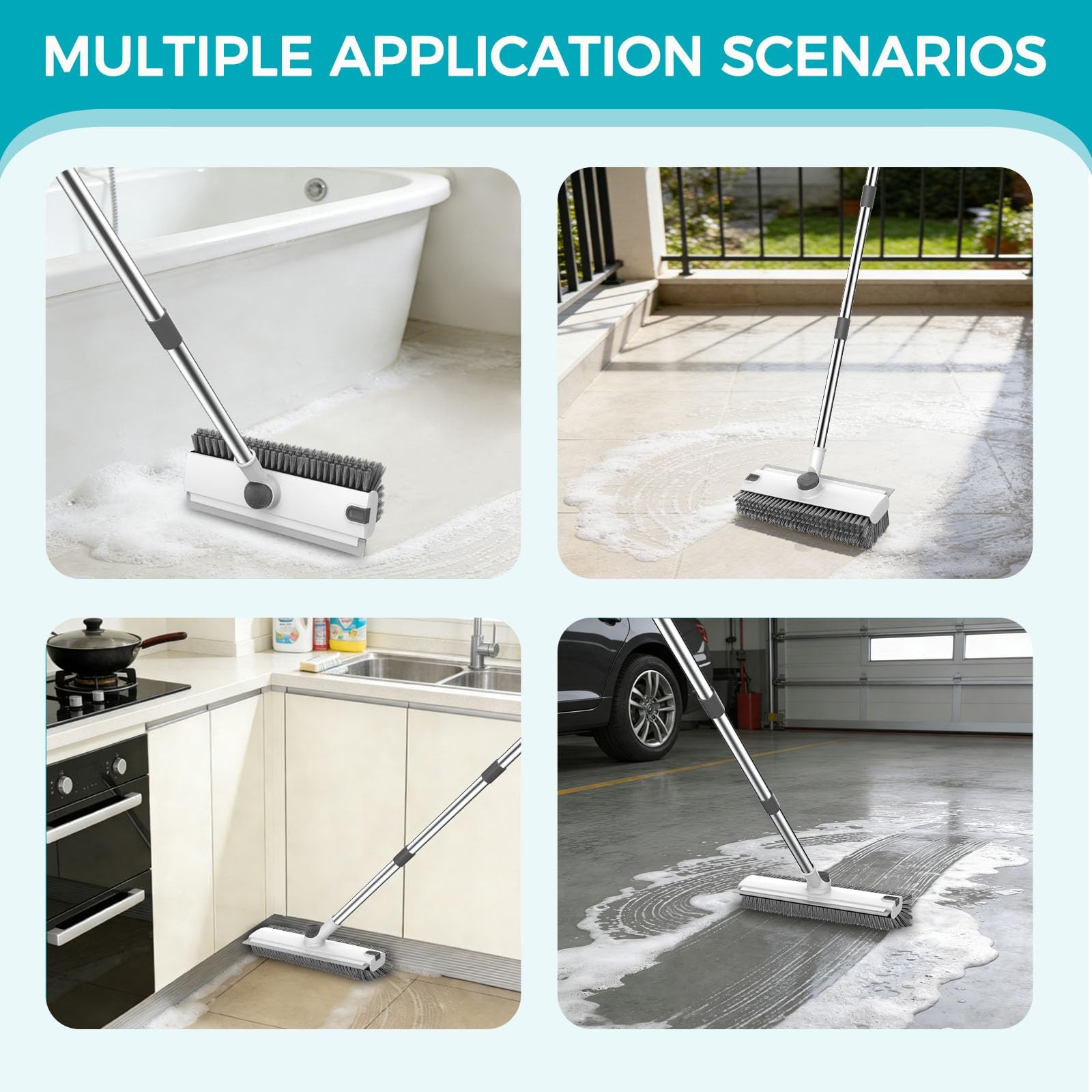 SetSail Floor Scrub Brush, 3 in 1 Brush with 54-in Grey White