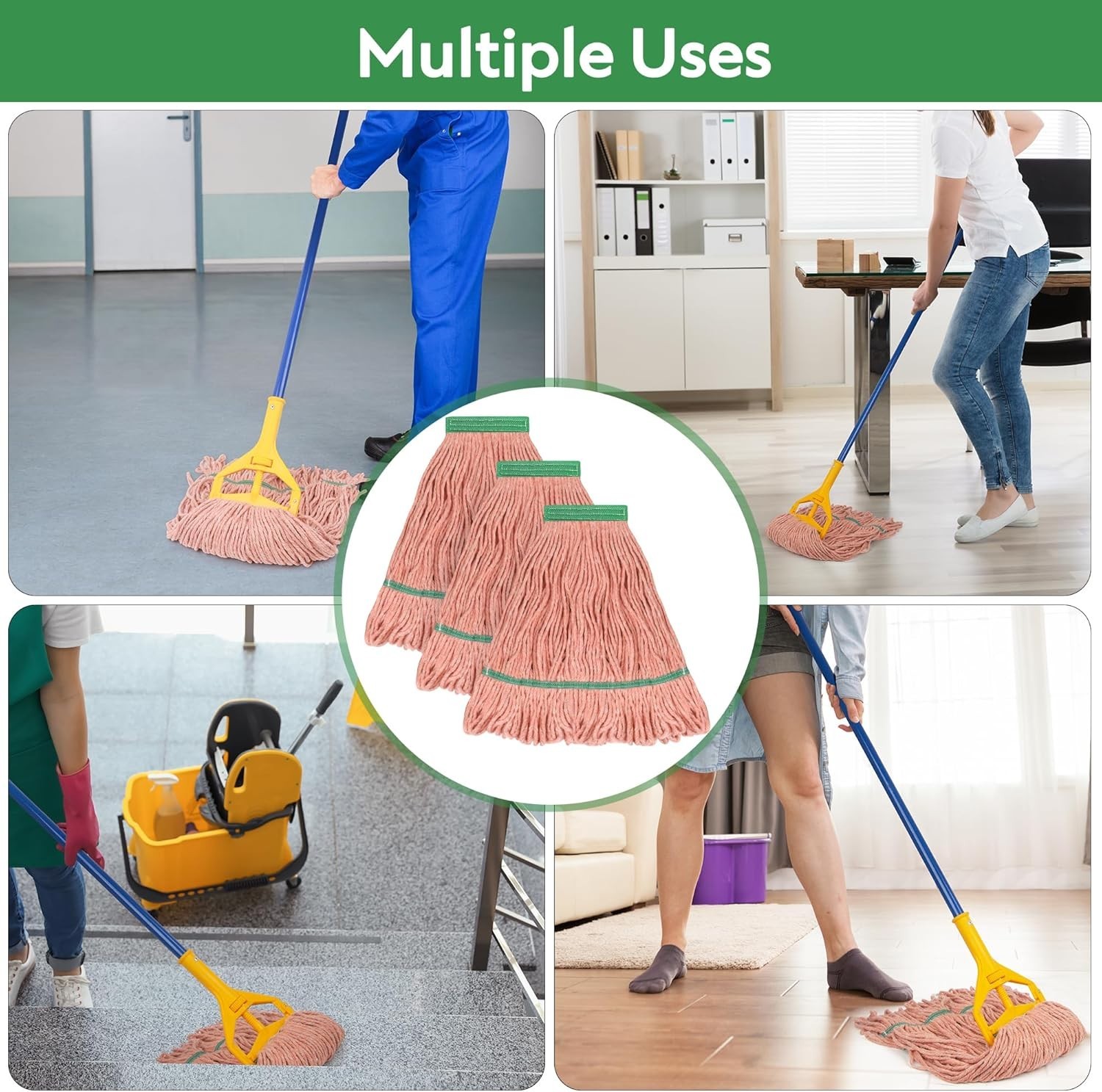 Matthew Loop-End Cotton Mop Head, Heavy-Duty 3 Count – Safe for All Hard Floors