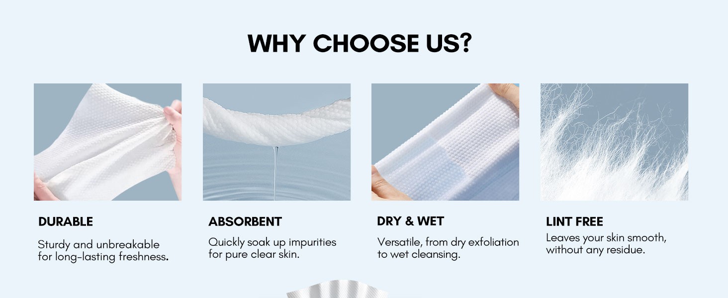 Face Towel Disposable – Ultra Soft Cotton Tissue Dry Wipes – Lint Facial