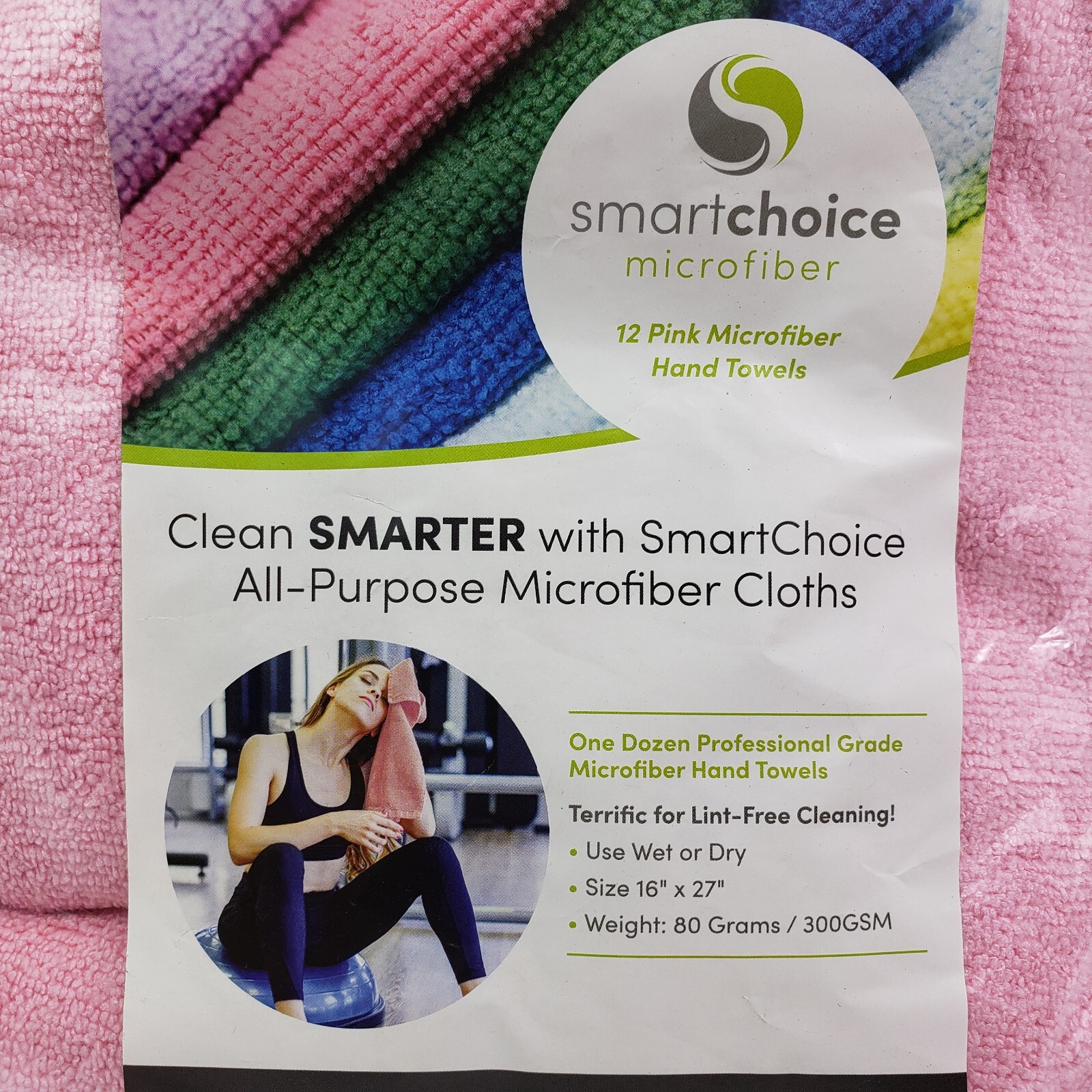 Smart Choice Pink 16×27 Inch All Purpose Microfiber Cloths Hand Towels 12 Pack