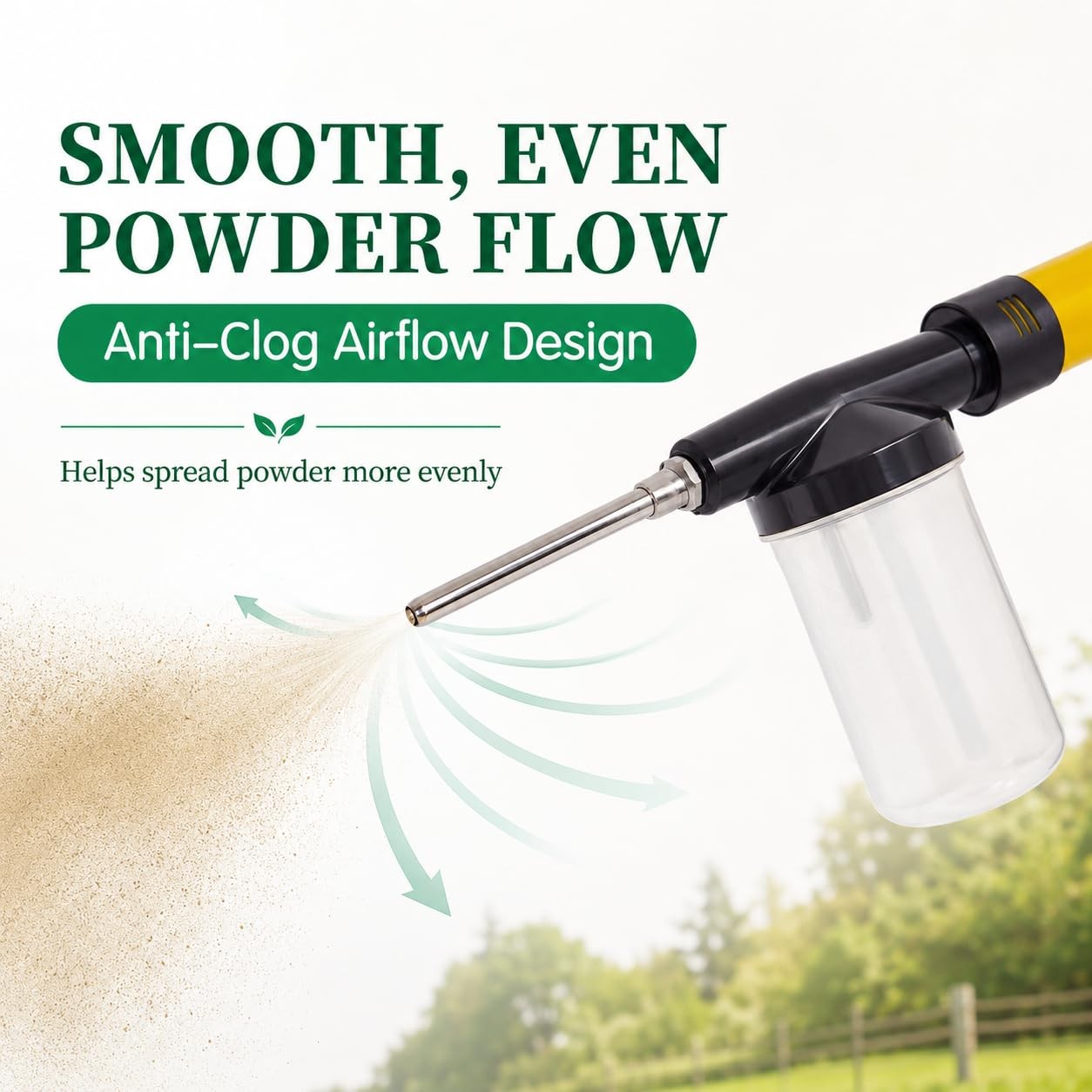 Diatomaceous Earth Powder Duster, Adjustable Long Reach Garden Dust Yellow