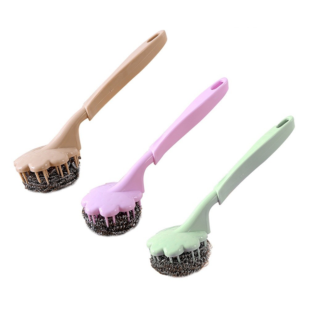 3Pcs Reusable Wire Bristle Brush with Long Non-Slip Handle Assorted Colors
