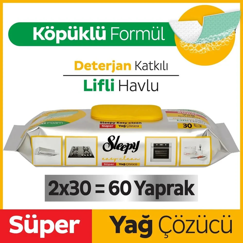 SLEEPY lemon scented kitchen cleaning towels,fibrous lemon wet wipes (2×30)