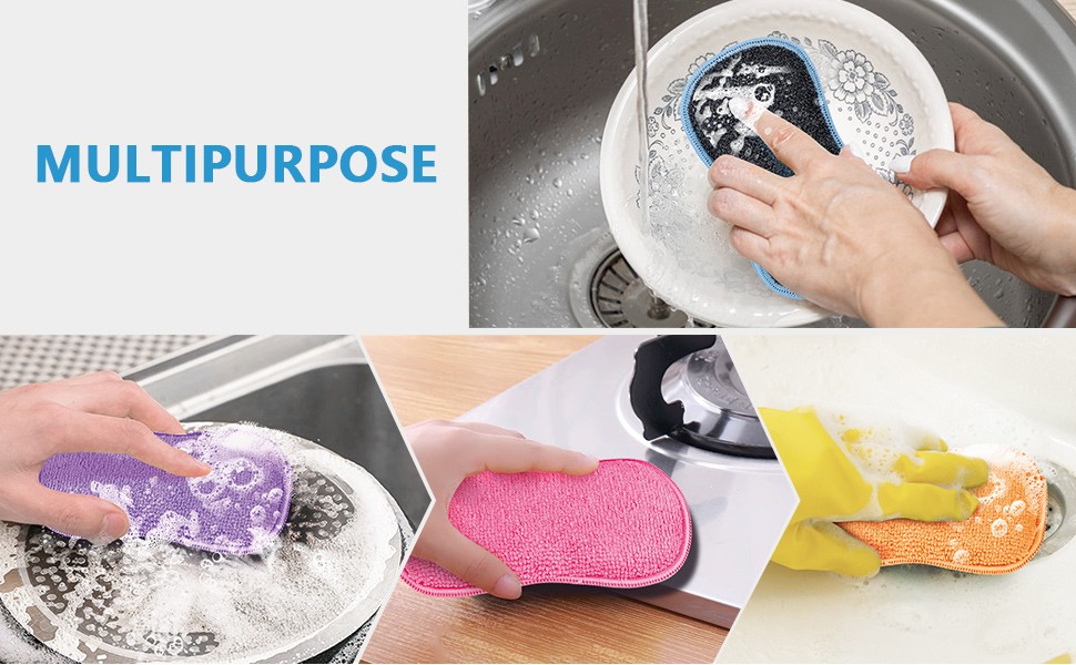 12 Pack Multi-Purpose Scrub Sponges Kitchen, Dish Sponge, Non-Scratch Microfiber