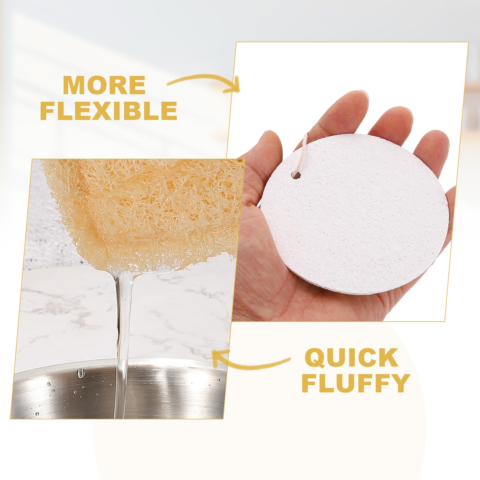 10Pcs Natural Loofah Kitchen Sponge, 3.3”x3.3”x0.6” Loofah Sponge for Dishes