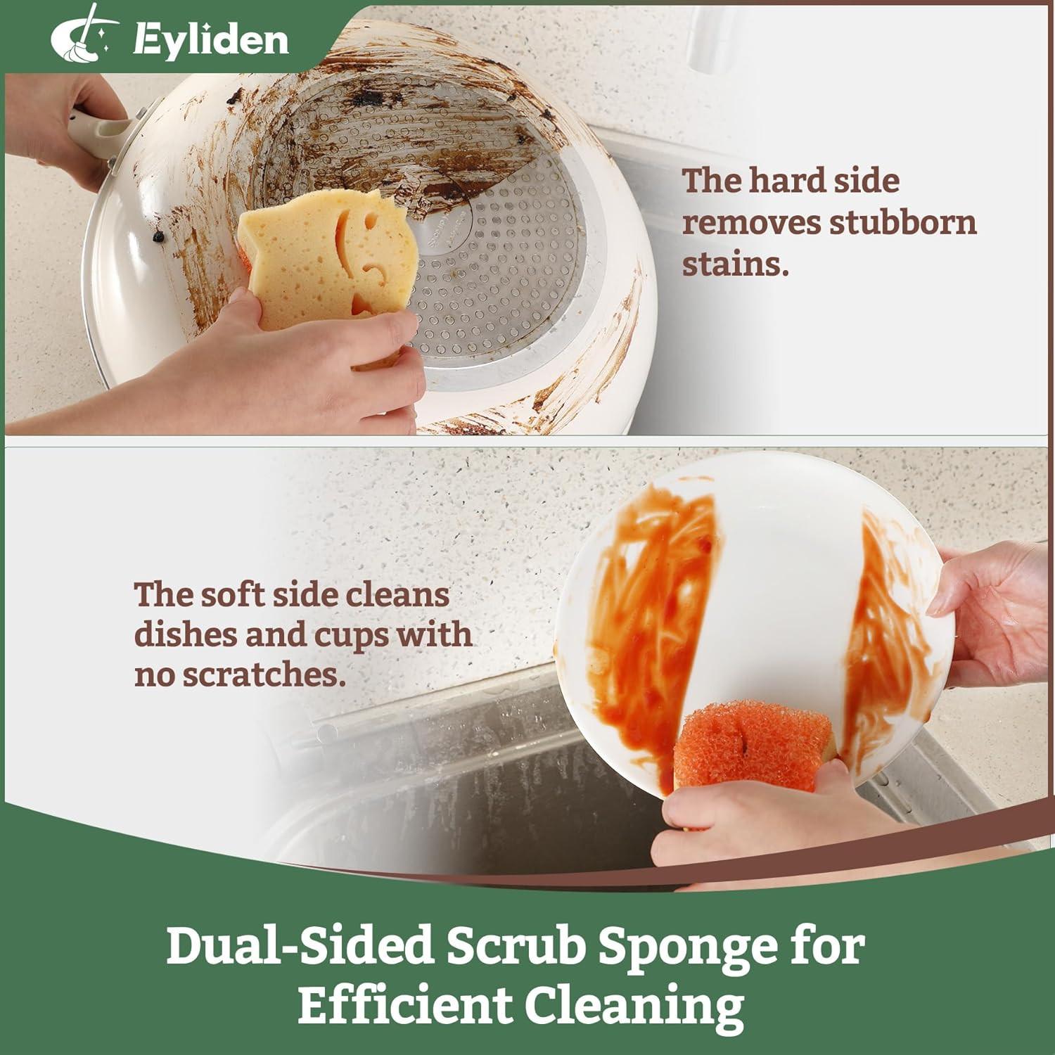 6 Pack Scrub Sponge, Dual-Sided, Smart-Temp Firmness, Dish Scrubber | Non-Scr…