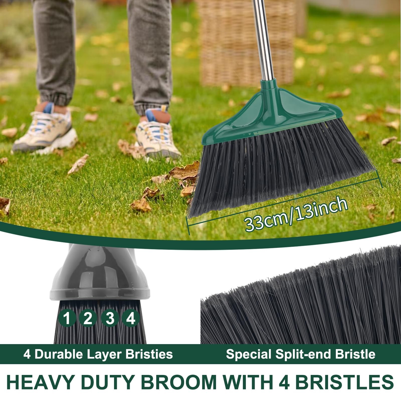 4 PCS Heavy Duty Broom Outdoor/Indoor Commercial Broom with 61 Long Handle