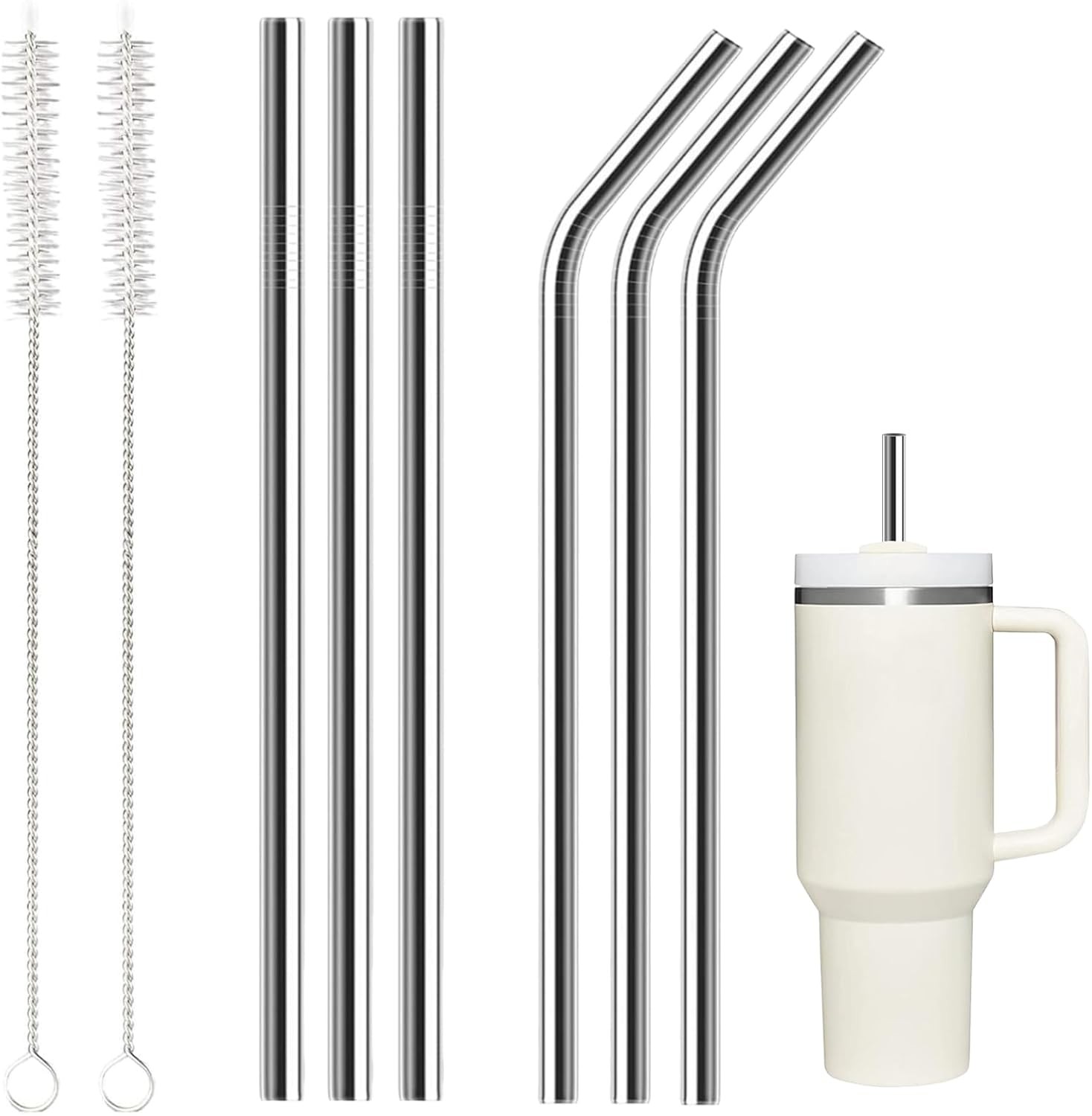 6 Pack Stainless Steel Straw Replacement 40 oz for Stanley Tumbler，3 Straight +3