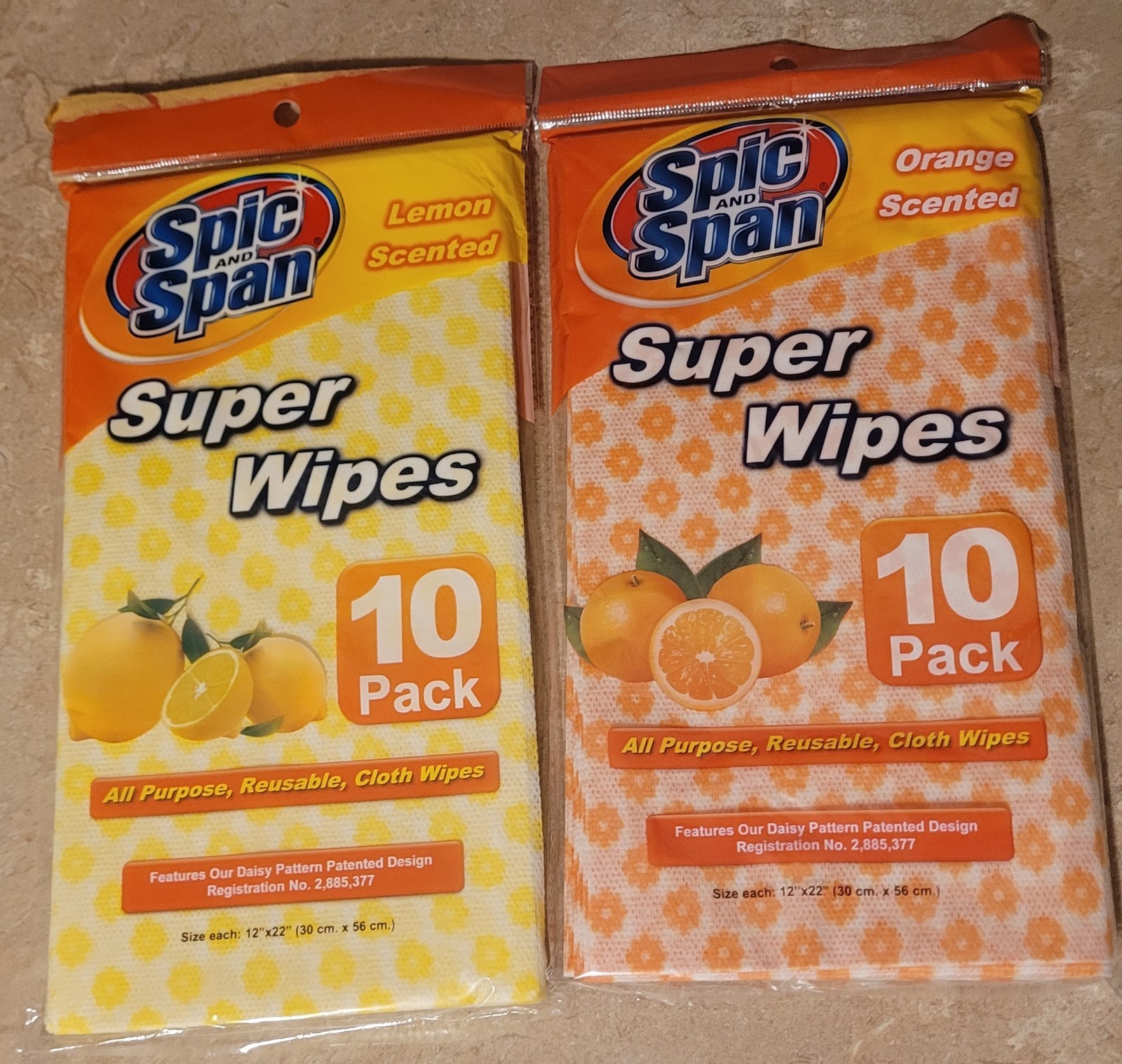 2 Pkgs Spic and Span Super Wipes Lemon Orange Scented 6 Pack Discontinued Sealed