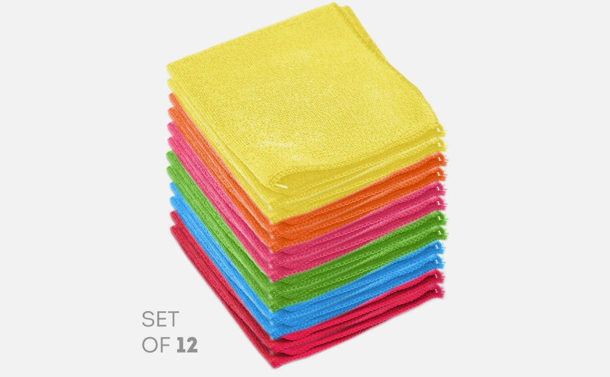 Microfiber Cleaning Cloths, 12 Pack Car & Home Towels Rags No Scratch -12″ x 12″