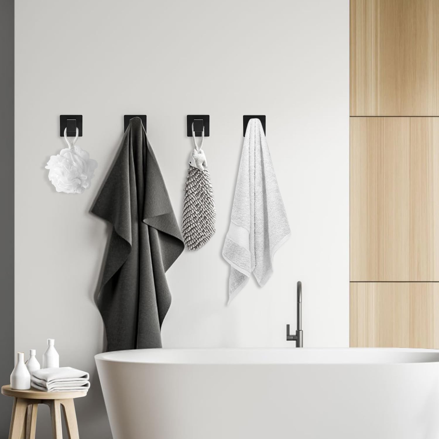 4 Pack Matte Black Towel Hooks for Bathroom, Heavy Duty 33lb Stainless Steel