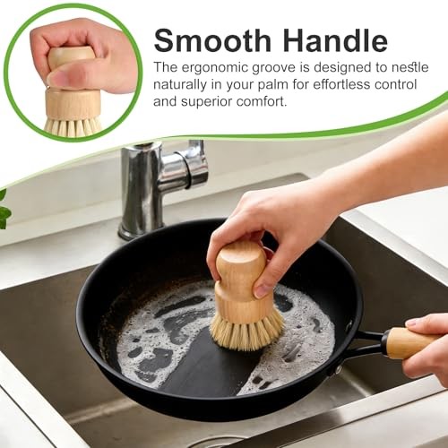 Bamboo Dish Brush Set – Natural Kitchen Scrub Brush with Sisal Bristles – 4 Pack