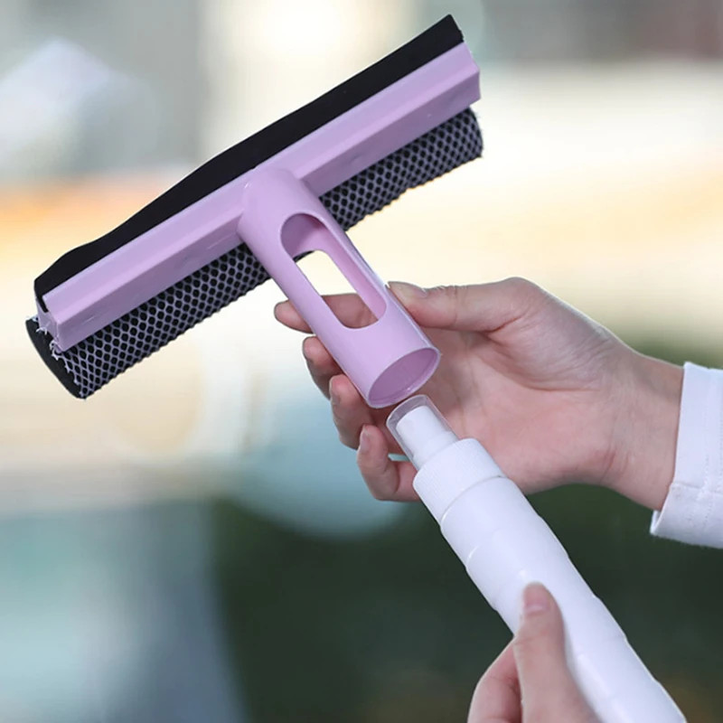3 in 1 Window Cleaning Brush with Spray Double Sided Glass Squeegee Cleaner Wipe