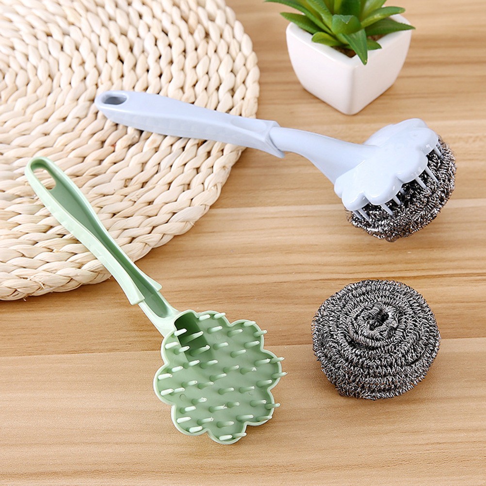 3Pcs Reusable Wire Bristle Brush with Long Non-Slip Handle Assorted Colors