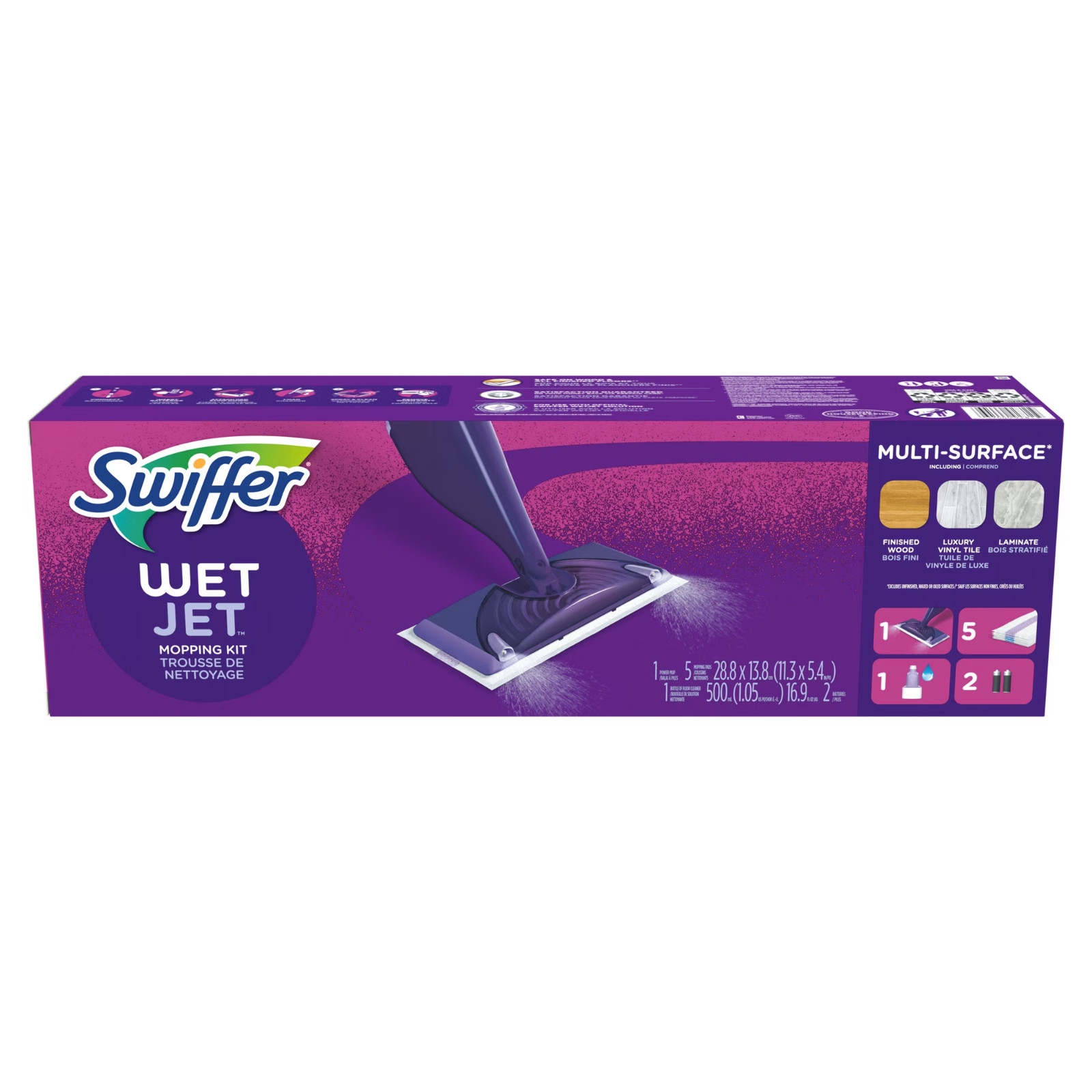 Swiffer Wet Jet with Refill, Unscented, 1 Handle + 1 Solution & 5 Pads
