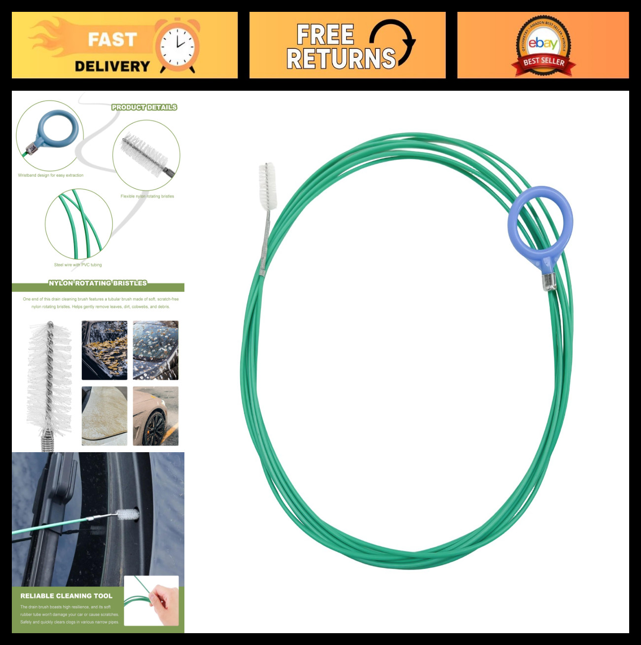 Flexible Auto Sunroof Drain Cleaning Tool – 197″ AC Line Cleaner & Pipe Brush