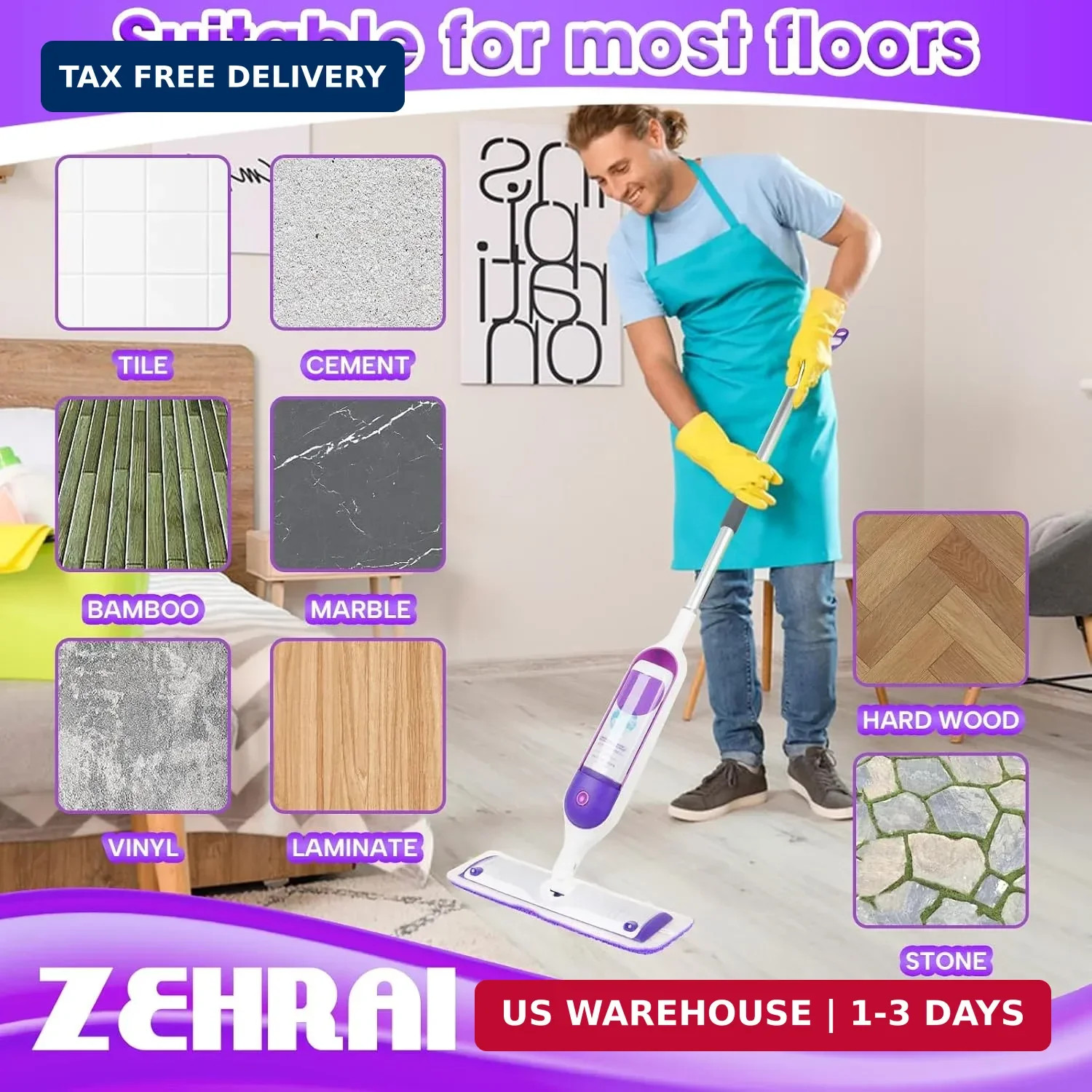 6 Pack Reusable Microfiber Mop Pads for Swiffer PowerMop, 13-16 Inch Spray Mop R