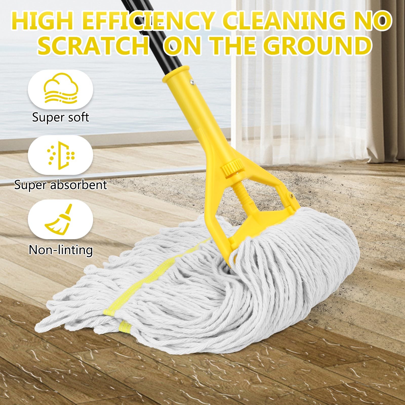Beyoco Heavy Duty Commercial Industrial Cotton Mop with Long Handle,Looped-En…