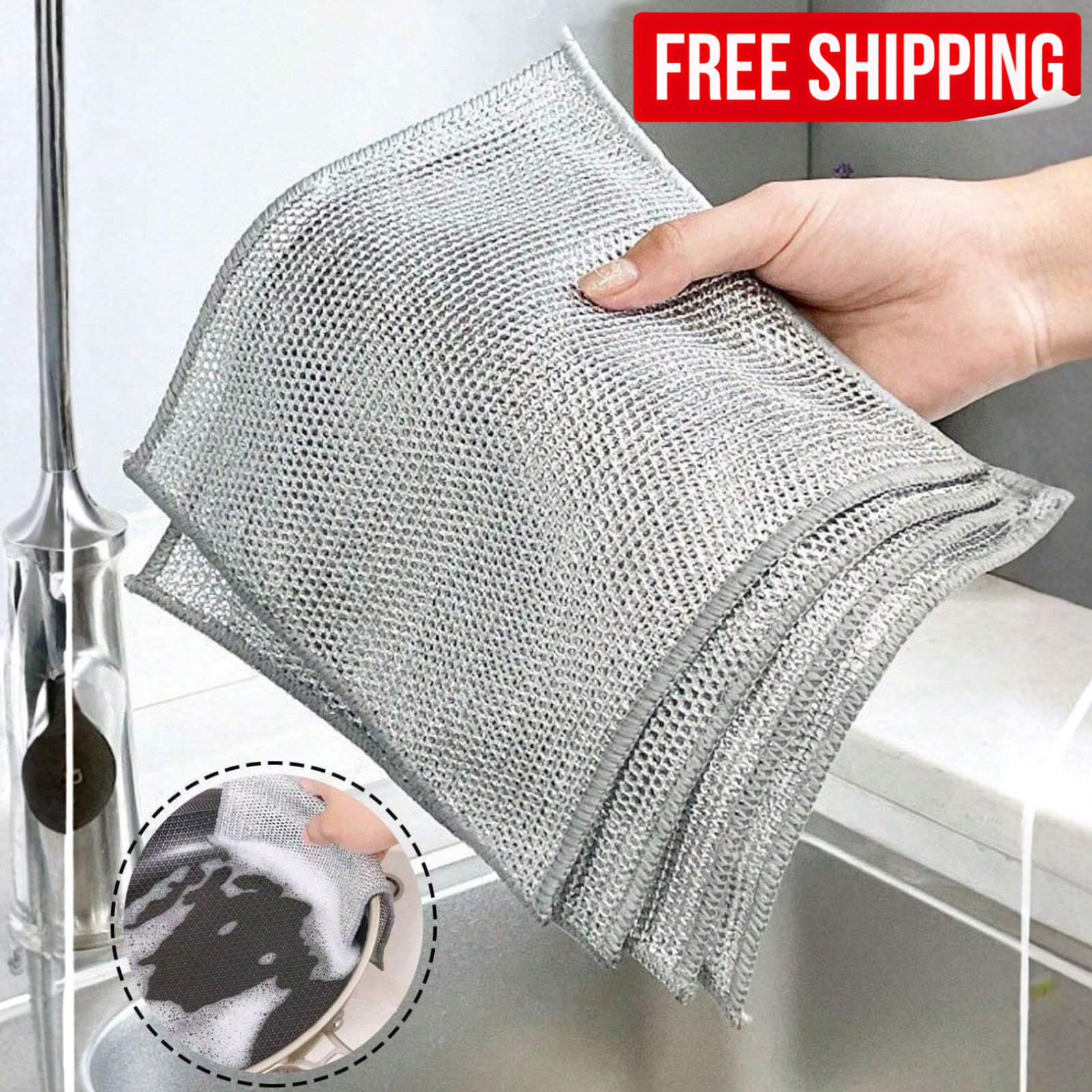 10PCS Metal Mesh Dish Scrubber Pads Reusable Wire Cleaning Cloth Kitchen Rags US