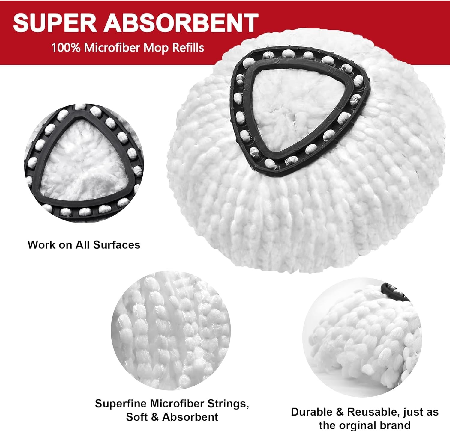 High-Quality Microfiber Mop Head Replacements for 1-Chamber O-Cedar Mops