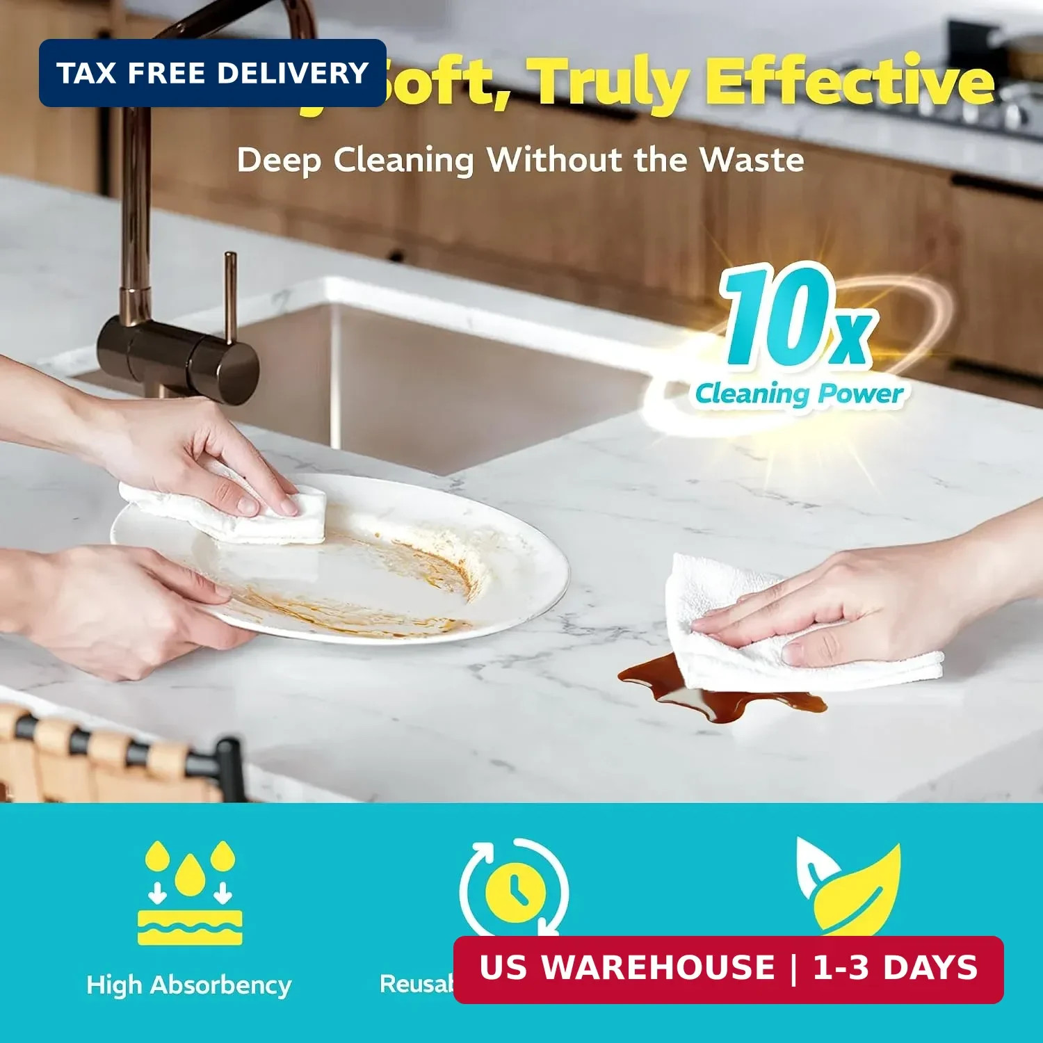 90 Pack Plant-Based Microfiber Cleaning Cloth Rolls, Washable & Reusable Paper T