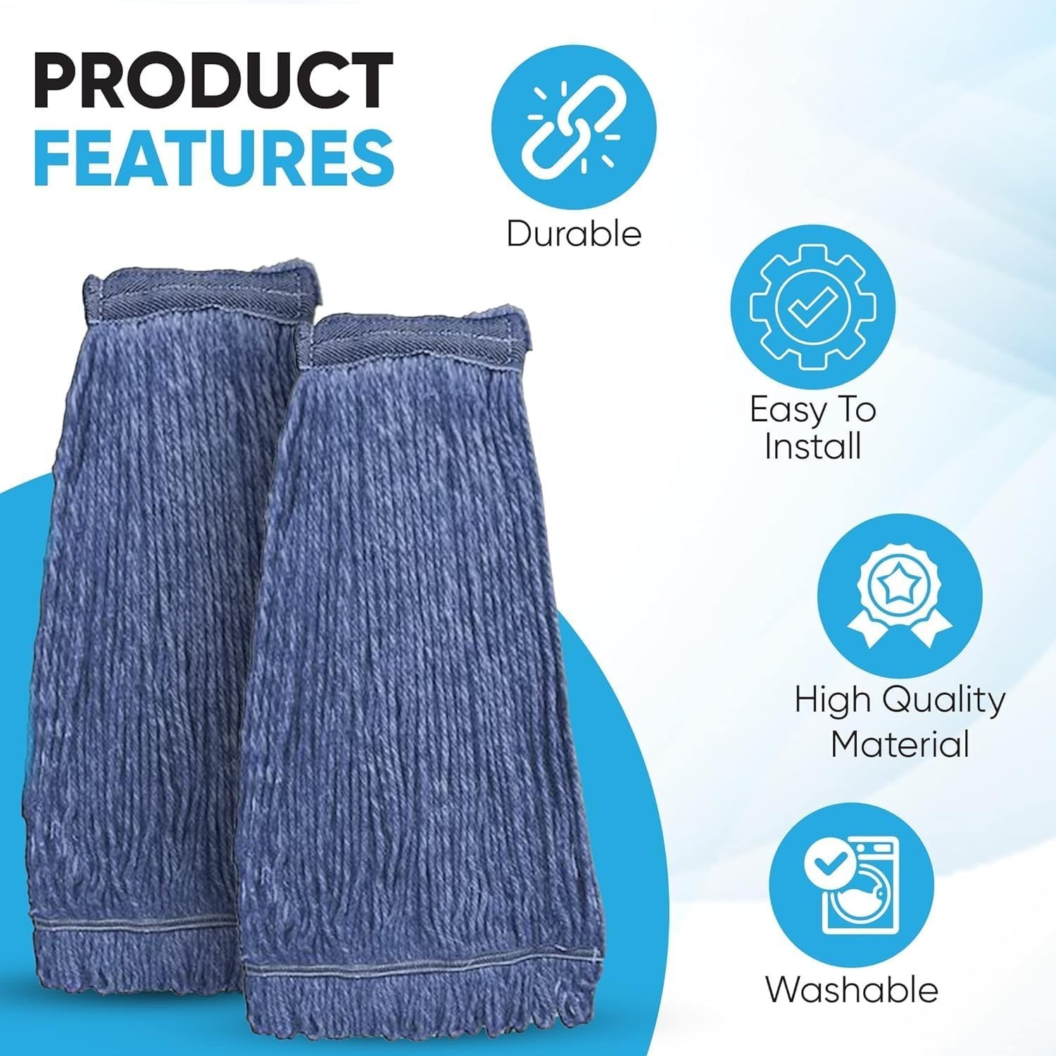 10 Pack Blue Cotton Mop Heads, 20oz Heavy Duty for Industrial Cleaning