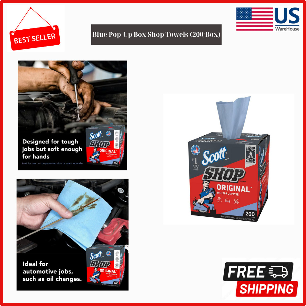 (200/Box) Blue Shop Towels Pop-Up Box