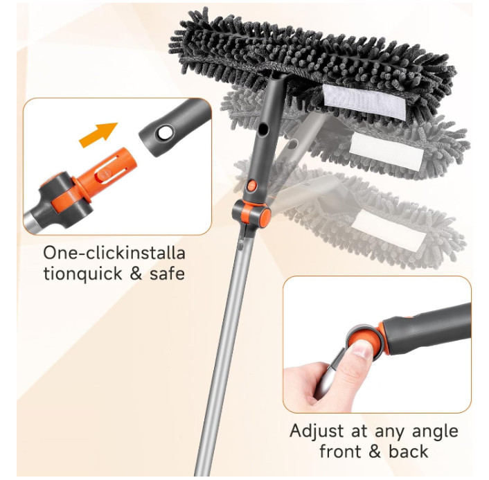 Window Squeegee 2-in-1 with Extendable Pole for High Indoor & Outdoor Glass