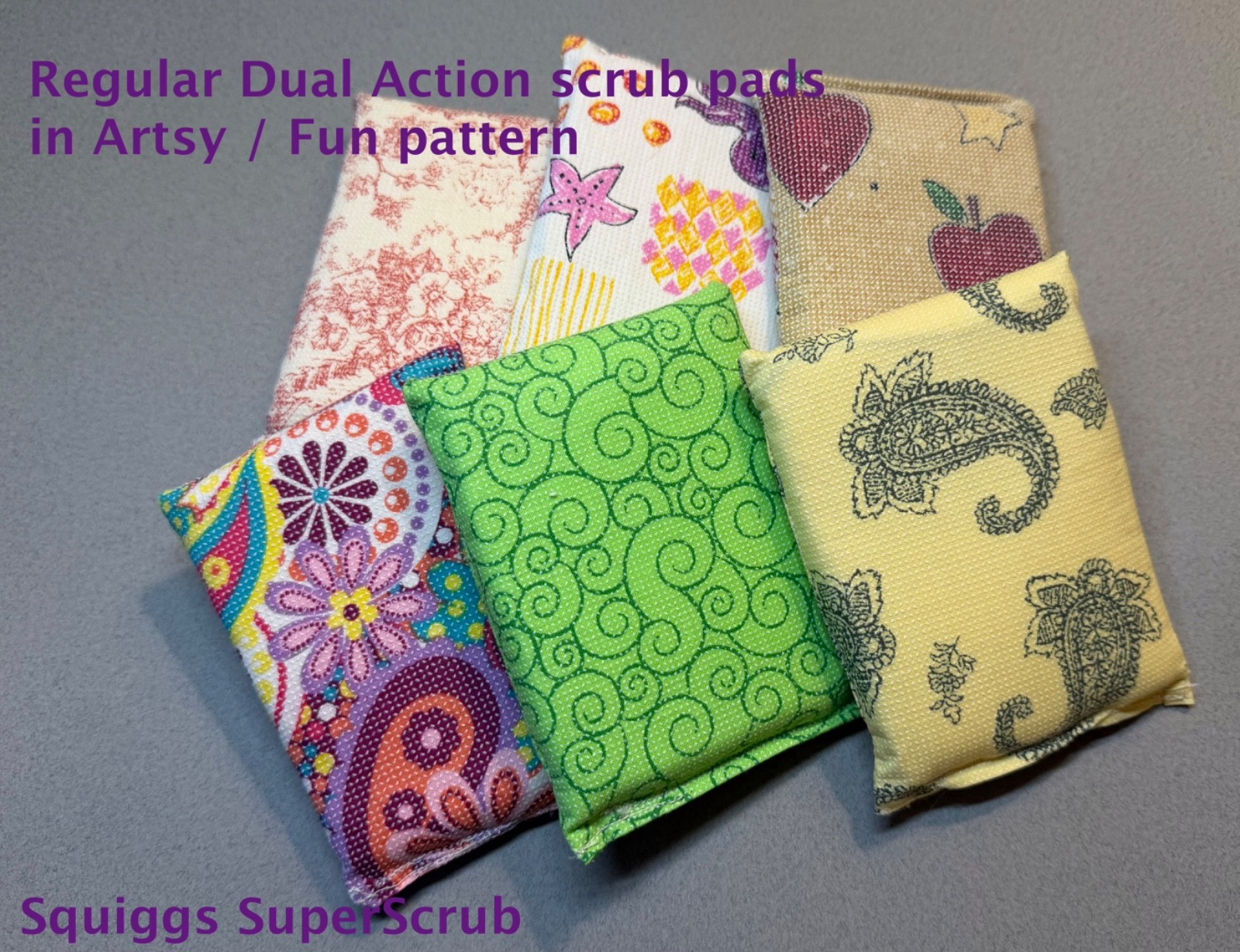 6 Pack SuperScrub Regular Scrub Pads Non Scratch Artsy Fun Pattern Lot