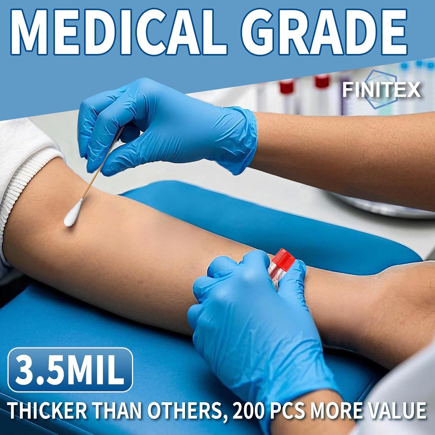 Blue Disposable Nitrile Exam Gloves – 200 PCS/BOX 3.5mil Rubber