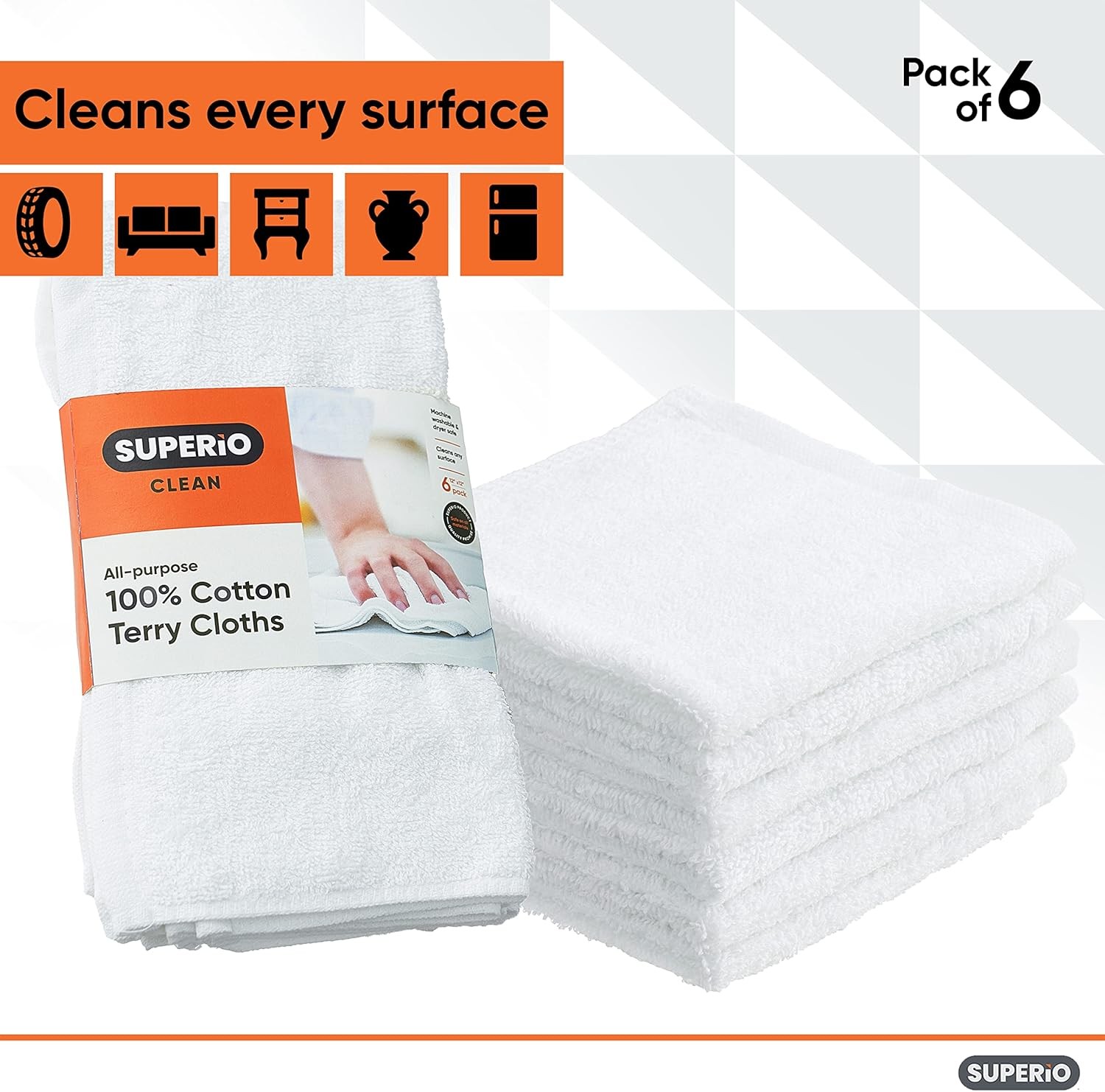 Terry Cloth Rags White Washcloths 100% Cotton 12″ Cleaning Cloths, Kitchen