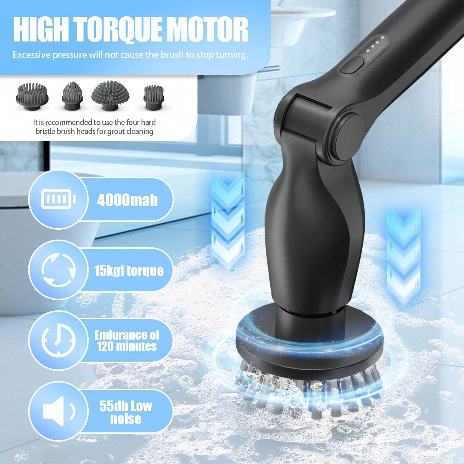 Electric Spin Scrubber Cordless Power Cleaning Brush with 8 Replaceable Heads