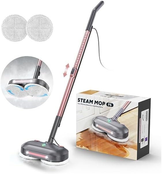 Scrubbing Steam Mop with Rotating Pads,All-in-One Spin Steam Cleaner for Floo…