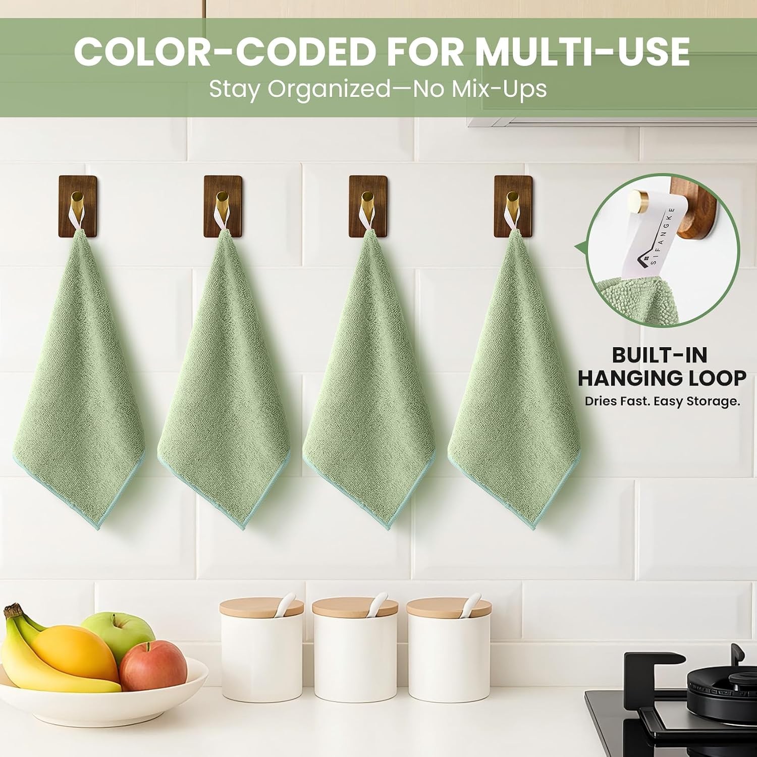 Microfiber Cleaning Cloth, 12 Pack Green Cleaning Rags for Housekeeping,