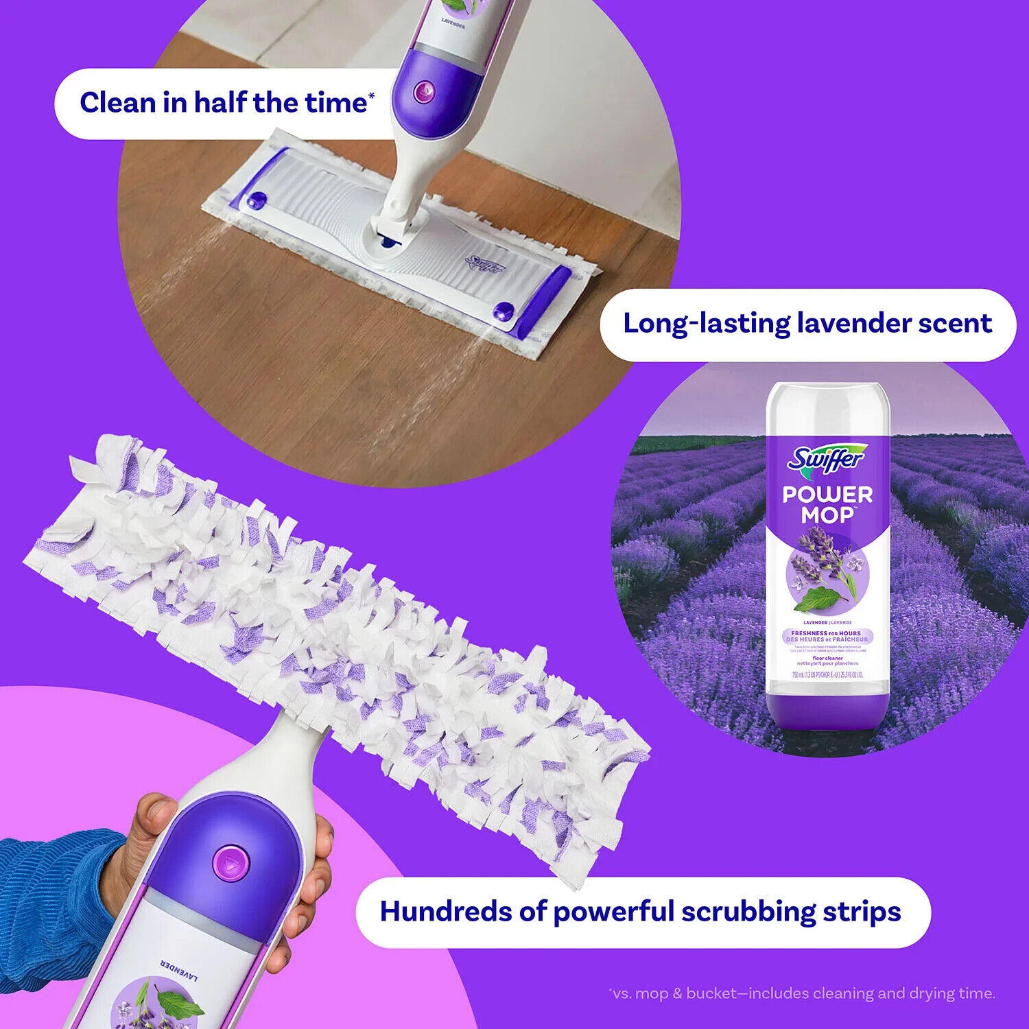 Swiffer PowerMop MultiSurface Mopping Kit Lavender 10 Pads/2 Cleaning Solutions