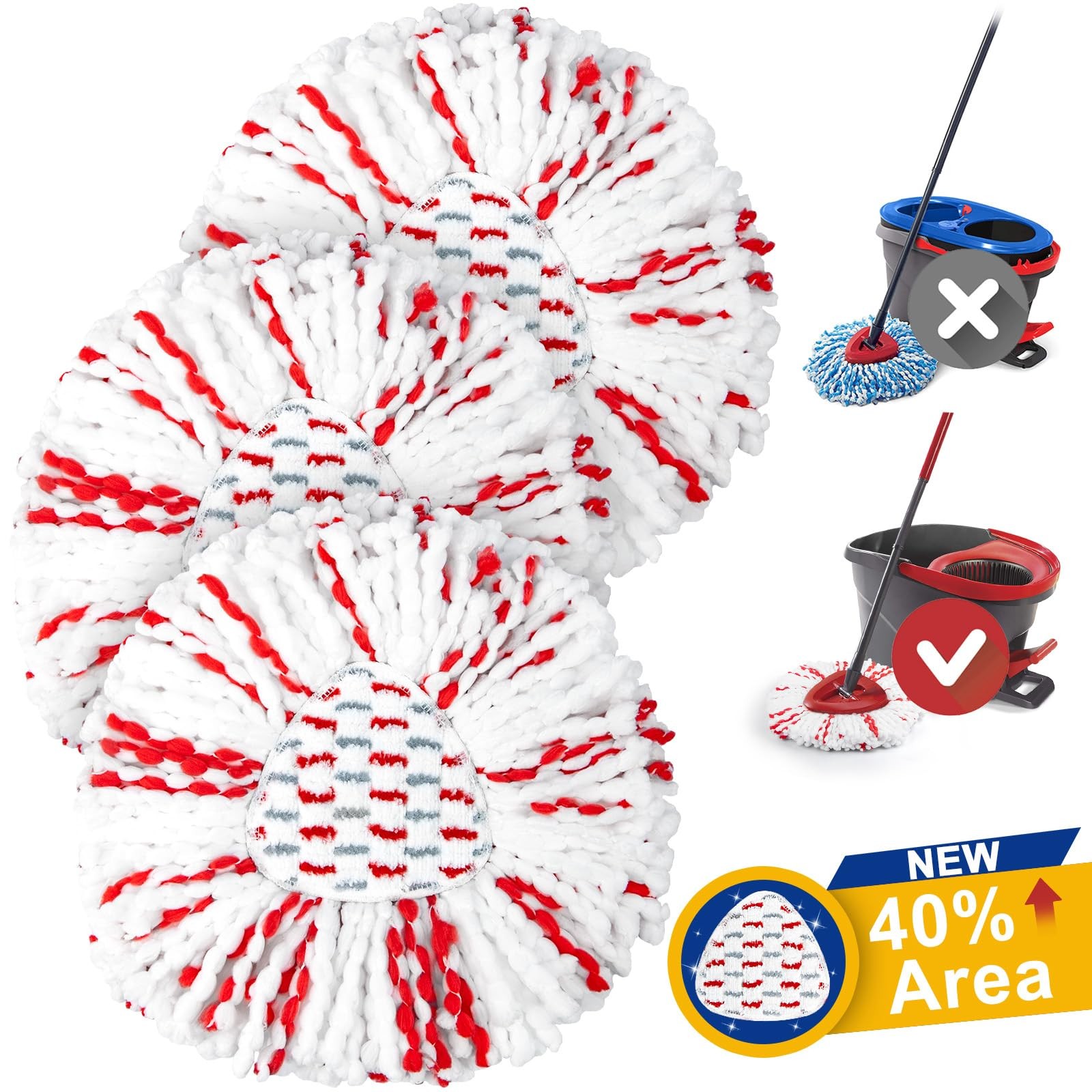 Upgraded mop Refill for O Cedar, 3 Pack Spin mop Heads Replacements Compatibl