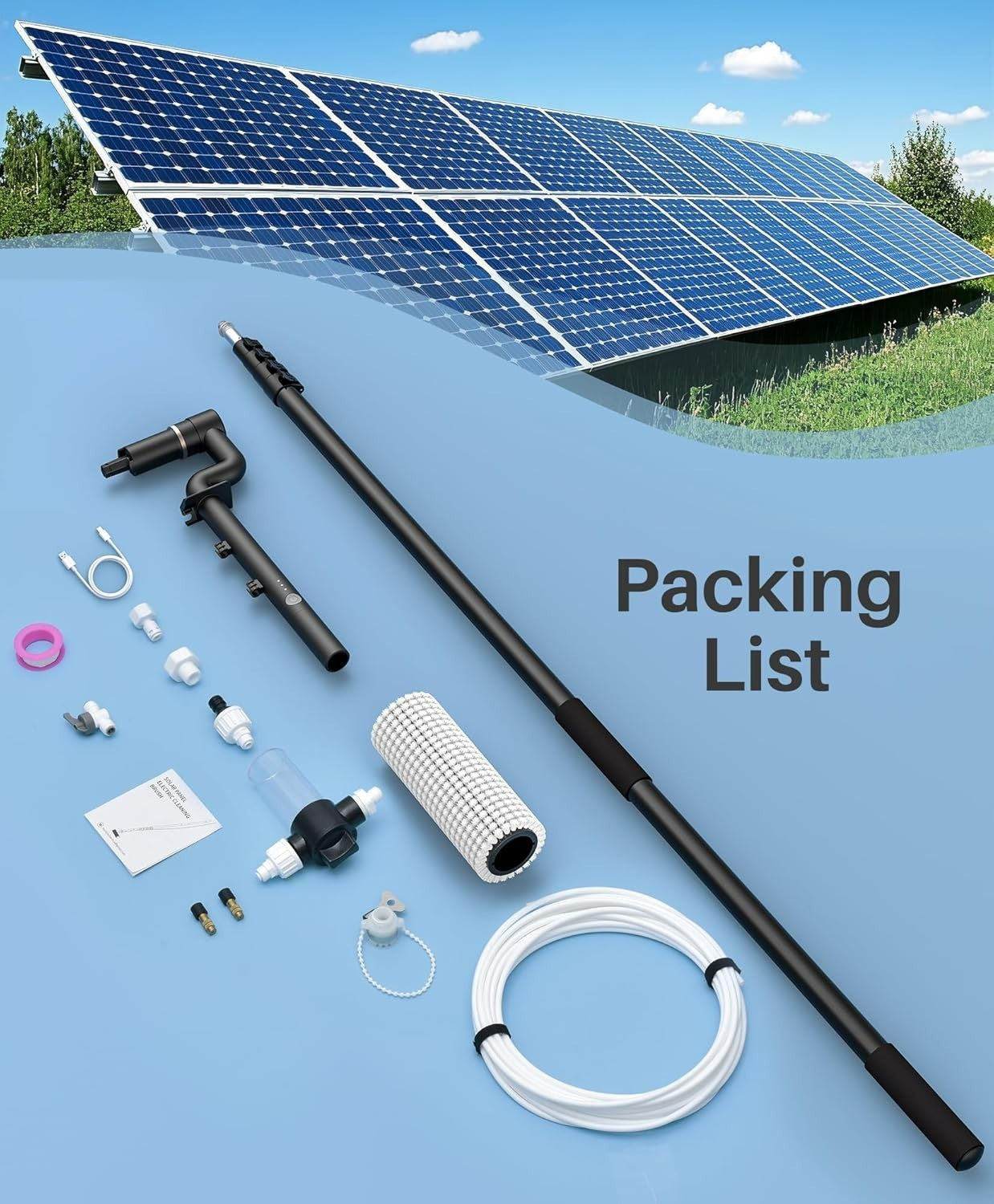 Electric Solar Panel Cleaning Brush and Pole Kit, 20Ft Extendable Washing Kit…