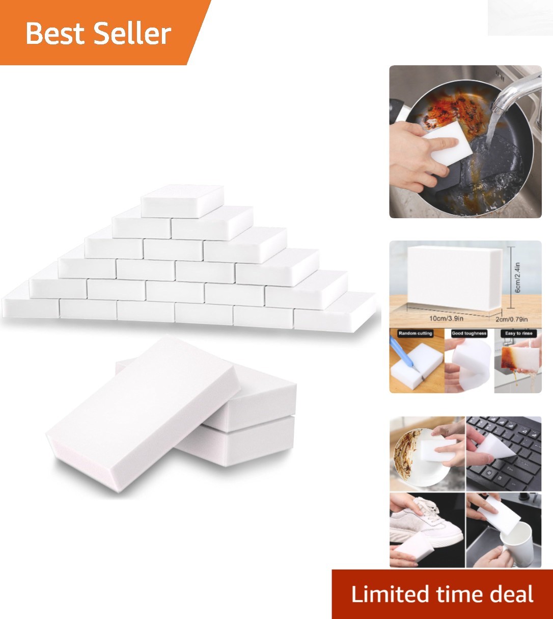 Reusable 50-Count Eraser Sponge Set – Effortless Cleaning with Just Water