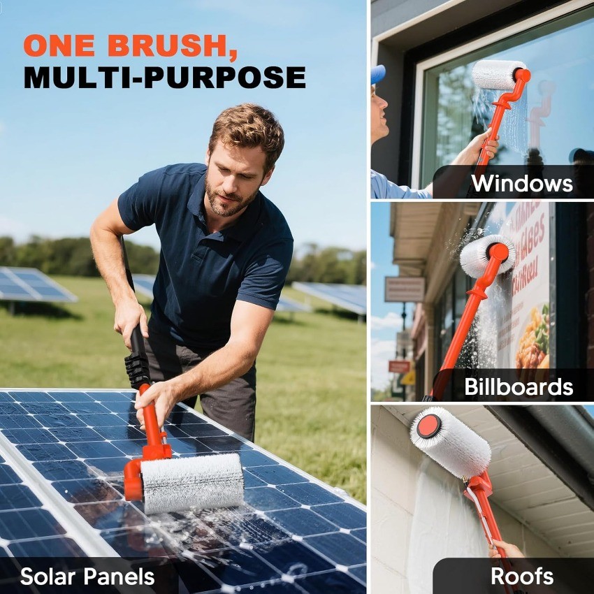 Electric Solar Panel Cleaning Brush: 20FT Adjustable Water Fed Pole Solar Kit