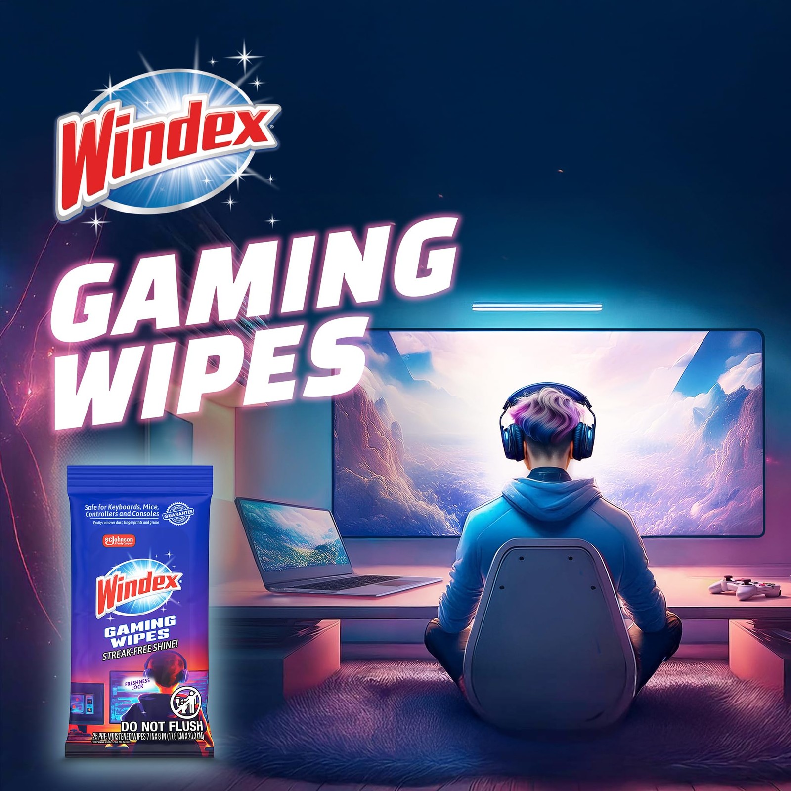 Windex Gaming Cleaning Wipes Pre-Moistened Wipes To Instantly Clean All Gaming