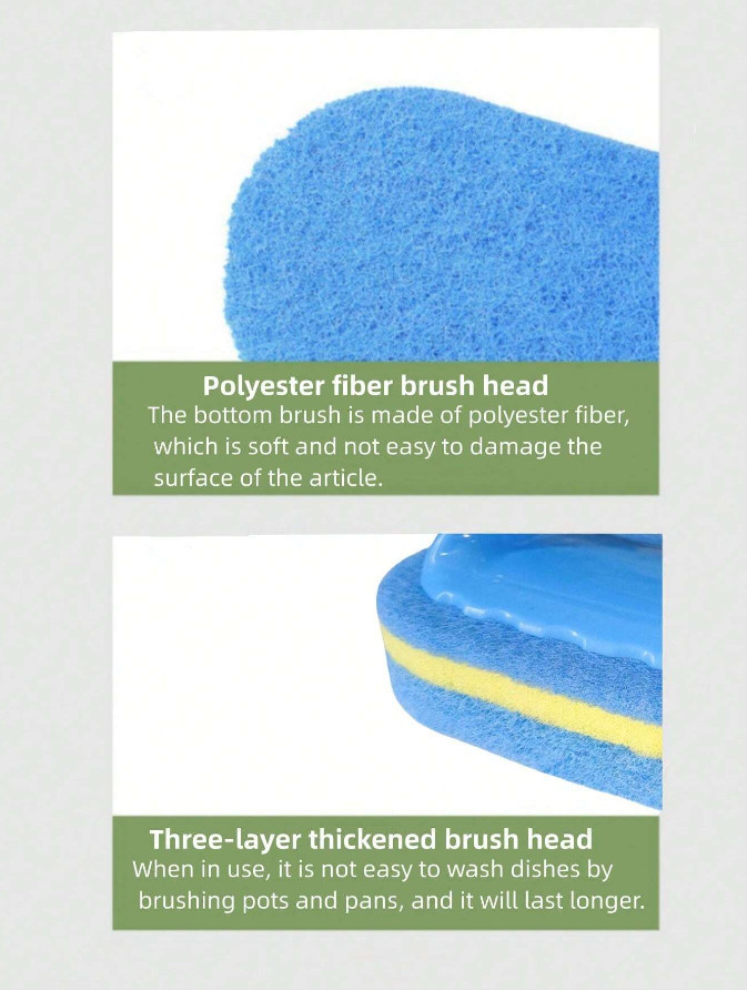 1pc, Thickened Sponge Cleaning Brush With Handle, Bath And Tile Scrub Brush, NEW
