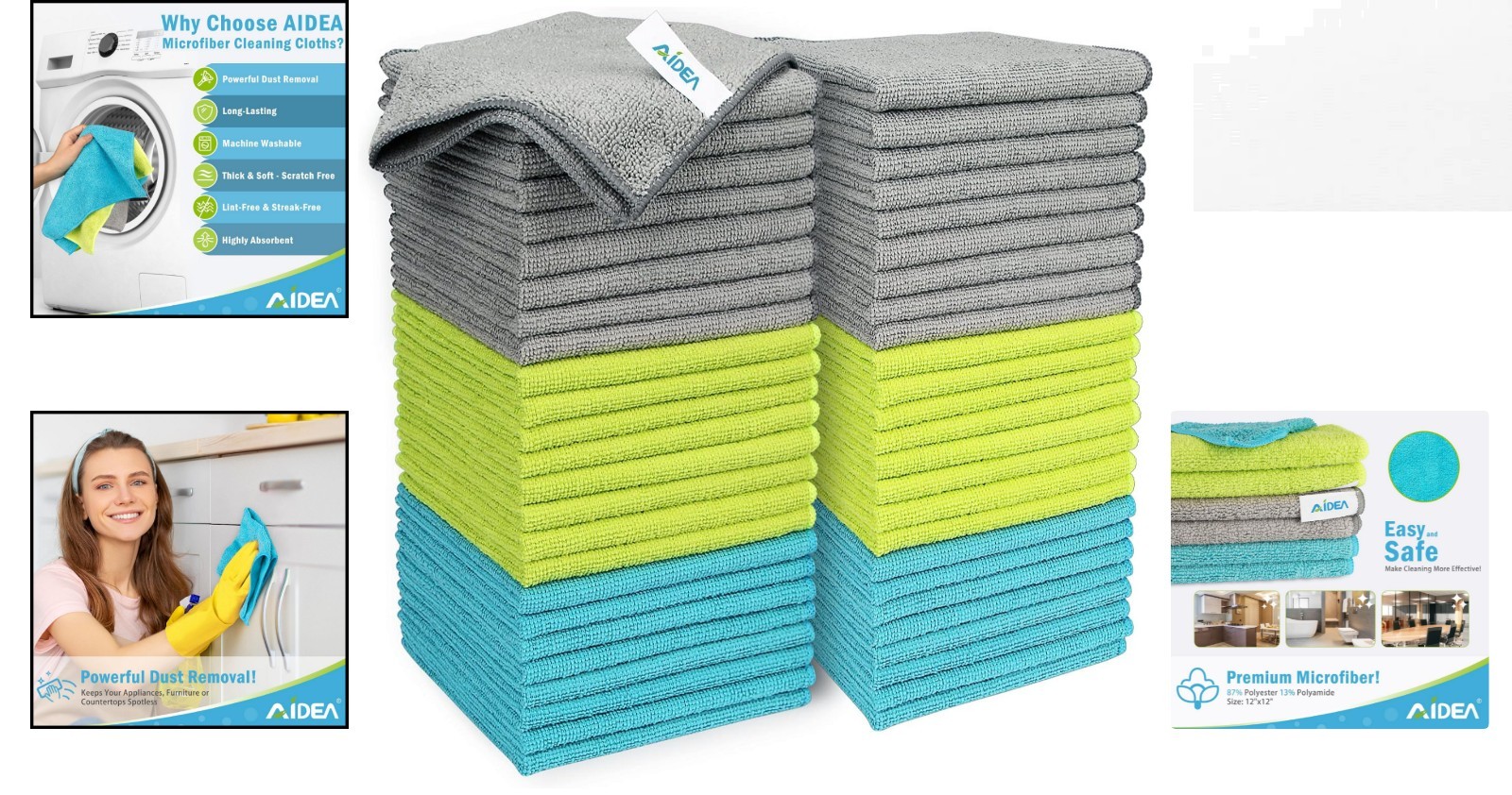 Multi-Colored Microfiber Cleaning Cloths 50PK – Durable, Machine Washable 12×12