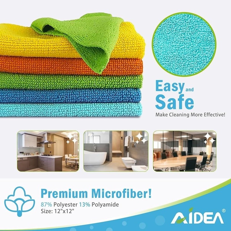 Soft Microfiber Cleaning Towels Absorbent Reusable Versatile Kitchen Cloths 12″