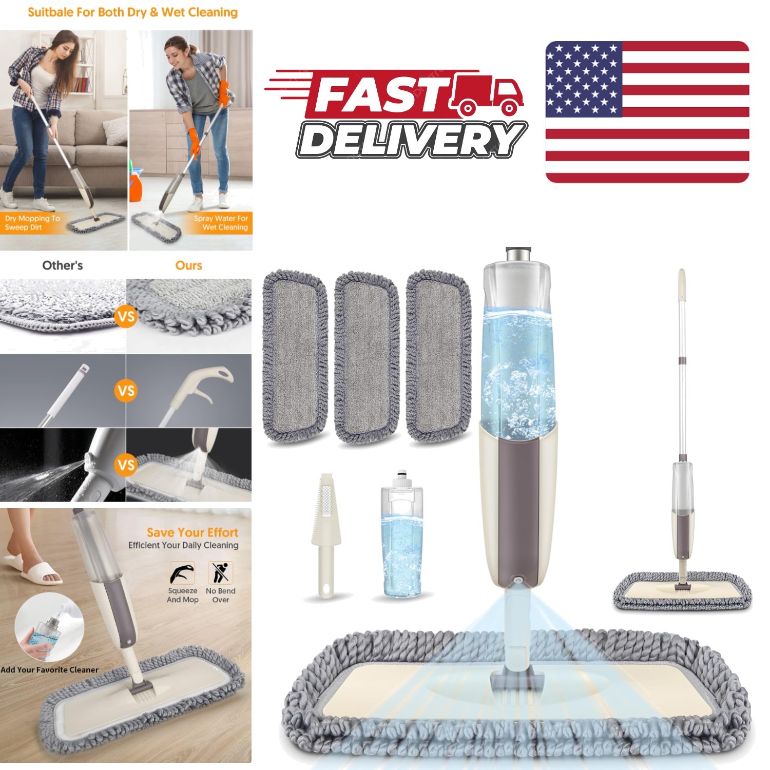 Heavy Duty Microfiber Spray Mop for Hardwood Vinyl Tile Cleaning with Extra Pads