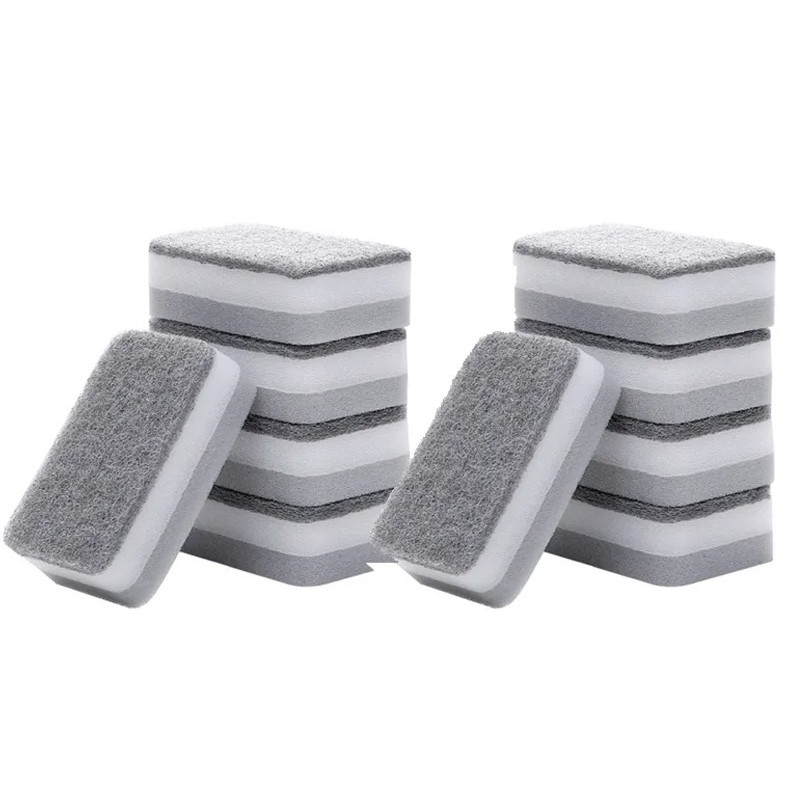 10/20/30pcs Double-Sided Sponge Wipe Gray Kitchen Cleaning Scouring Pad – NEW