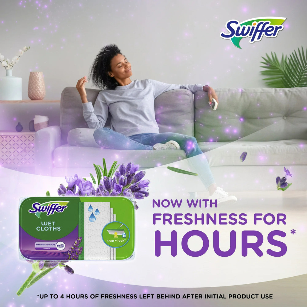 Swiffer Sweep + Mop, Wet Pads Refill, Cleaning Cloths, Lavender, 24 Count